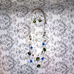 Blue Gemstone Necklace with Earrings